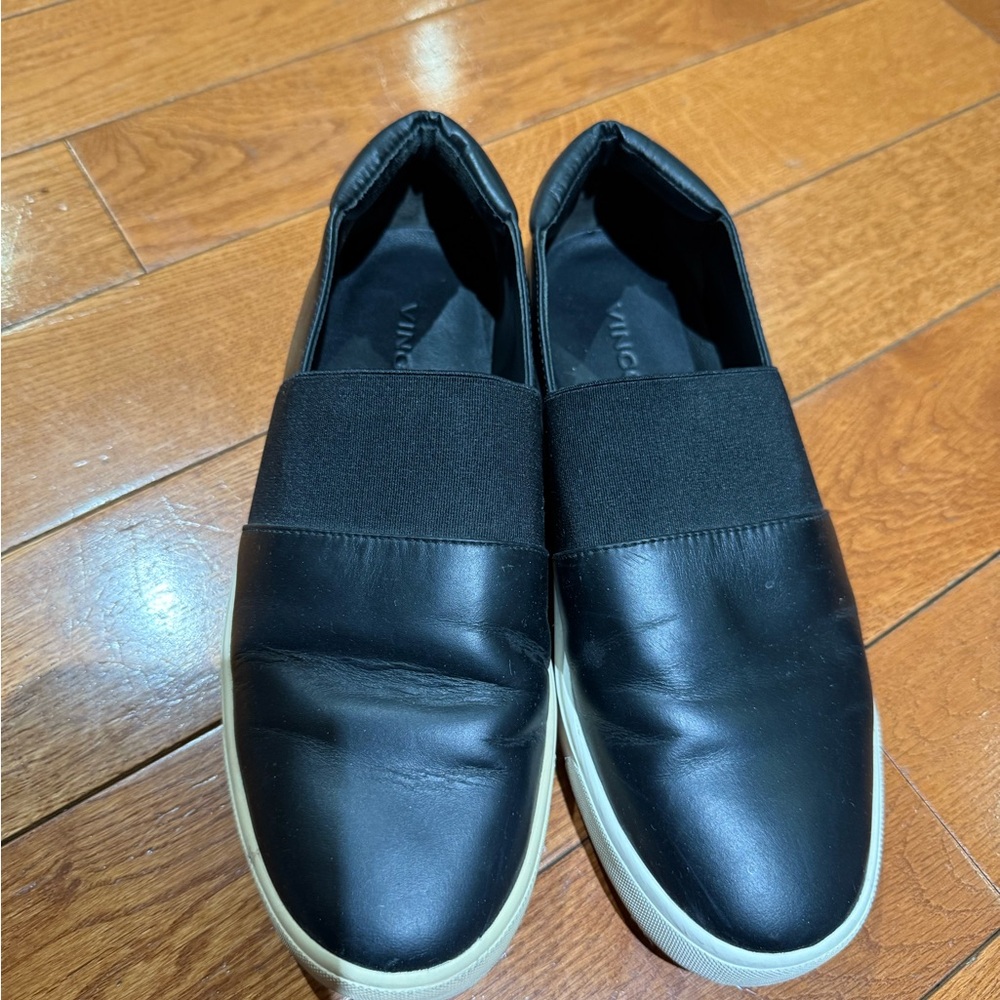 Vince Black Leather Loafers with Elastic Band